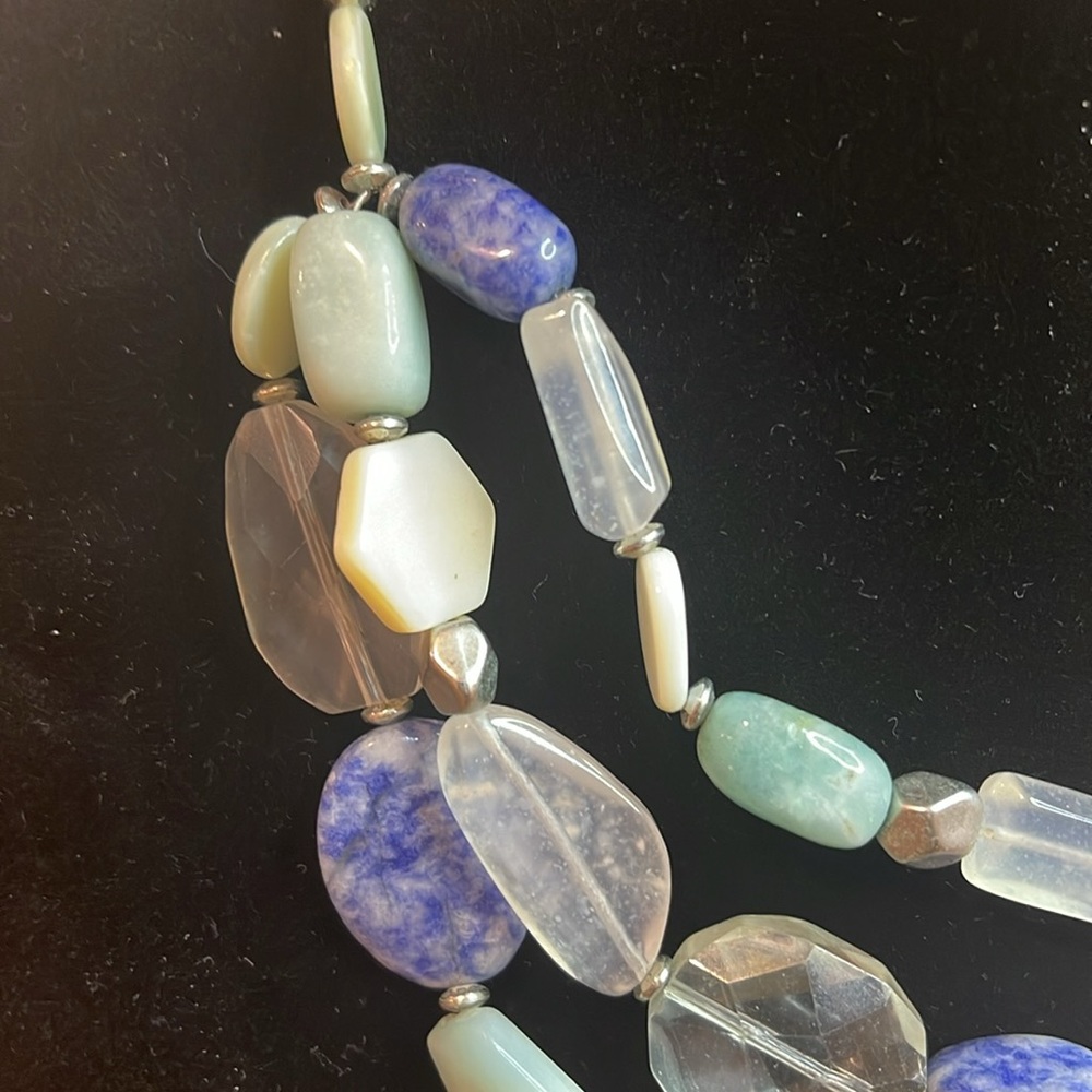 LOFT Beaded Clear/Blue/White Stones Silver Tone Chain Necklace 18” Long - Picture 2 of 9